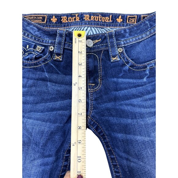 Rock Revival Y2K Anabela Skinny Jeans Women's Sz. 28 Dark Blue Whiskered Faded - Picture 7 of 11